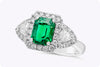 1.90 Carats Emerald Cut Emerald & Diamond Engagement Ring in White Gold