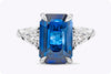 5.04 Carats Emerald Cut Blue Sapphire & Diamond Three-Stone Engagement Ring in Platinum