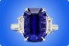 GRS Certified 10.62 Carats Emerald Cut No-Heated Blue Sapphire Three-Stone Engagement Ring in Platinum