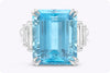 13.58 Carats Emerald Cut Aquamarine & Diamond Five-Stone Engagement Ring in Platinum