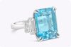 13.58 Carats Emerald Cut Aquamarine & Diamond Five-Stone Engagement Ring in Platinum