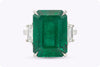 12.82 Carats Emerald Cut Emerald & Diamond Three-Stone Engagement Ring in Platinum