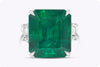 16.10 Carats Emerald Cut Emerald & Diamond Three-Stone Engagement Ring in Platinum