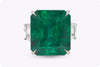 16.10 Carats Emerald Cut Emerald & Diamond Three-Stone Engagement Ring in Platinum