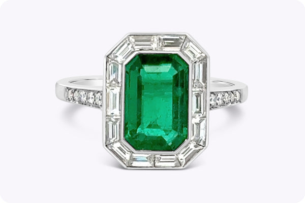 GIA Certified 1.86 Carats Emerald Cut Emerald & Diamond Engagement Ring in Platinum