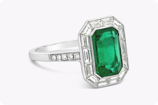 GIA Certified 1.86 Carats Emerald Cut Emerald & Diamond Engagement Ring in Platinum