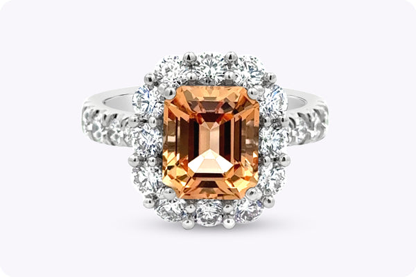 3.00 Carats Emerald Cut Imperial Topaz & Diamond Halo Engagement Ring in Platinum