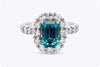 3.45 Carat Emerald Cut Blue Zirconia & Diamond Halo Engagement Ring in Platinum