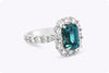 3.45 Carat Emerald Cut Blue Zirconia & Diamond Halo Engagement Ring in Platinum