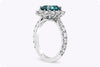 3.45 Carats Emerald Cut Blue Zirconia & Diamond Halo Engagement Ring in Platinum