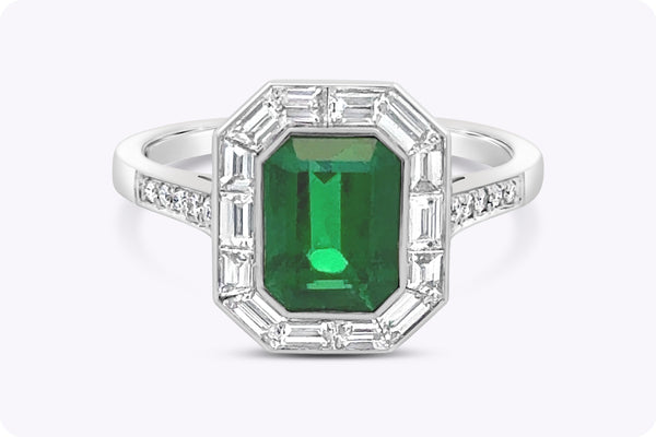 GIA Certified 1.43 Carats Emerald Cut Emerald & Diamond Engagement Ring in Platinum