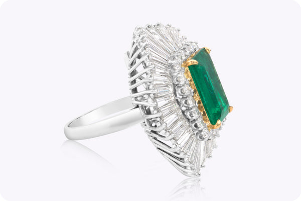 11.80 Carats Total Emerald & Diamond Cocktail Ring in White Gold & Platinum