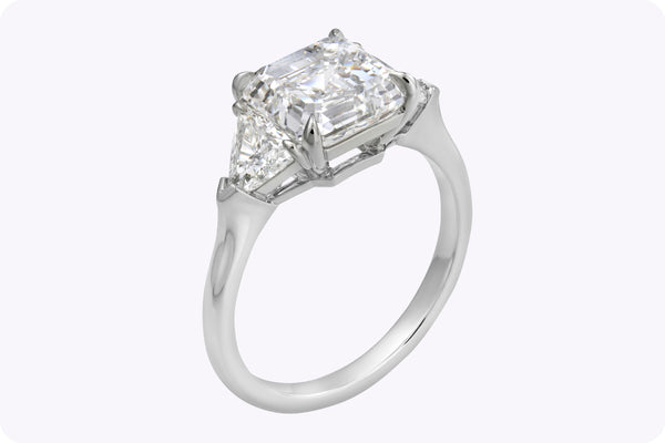 GIA-Certified 3.01-Carat Asscher Cut Diamond Three-Stone Engagement Ring in Platinum