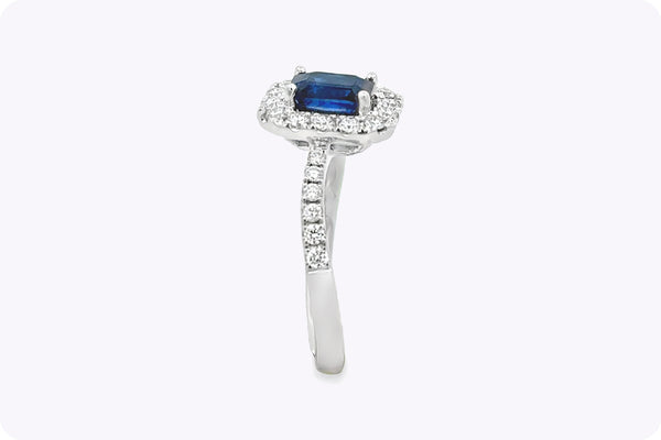 1.01 carat emerald cut sapphire diamond halo engagement ring