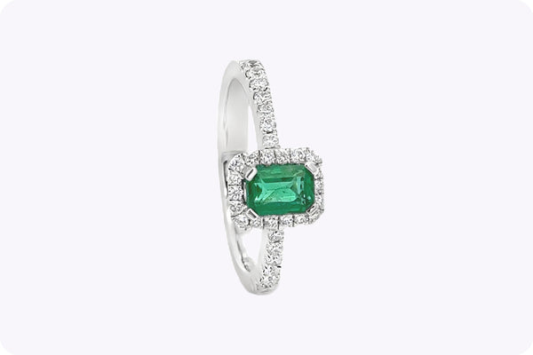 Emerald & Diamond Halo Engagement Ring
