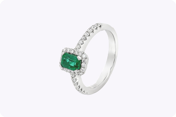 Emerald & Diamond Halo Engagement Ring in NYC