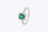 0.84 Carat Emerald Cut Emerald & Diamond Halo Engagement Ring in White Gold