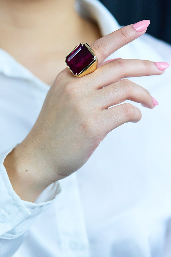 37.37 Emerald Cut Rubellite Cocktail Ring