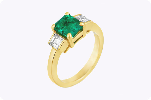 Emerald & Diamond Three-Stone Engagement Ring