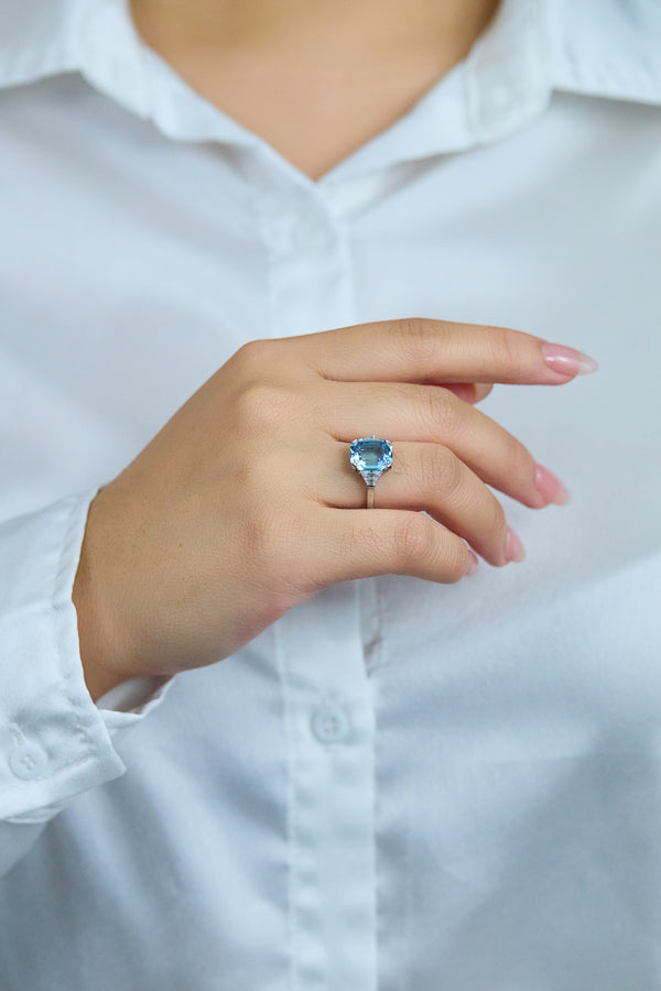 Emerald Cut Aquamarine Engagement Ring