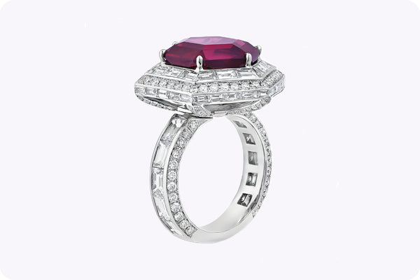Hexagon Cut Rhodolite Garnet Double Halo Fashion Ring in Platinum