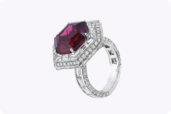 Rhodolite Garnet Double Halo Fashion Ring in Platinum
