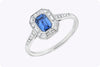 0.69 Carat Emerald Cut Sapphire & Baguette Halo Engagement Ring in Platinum
