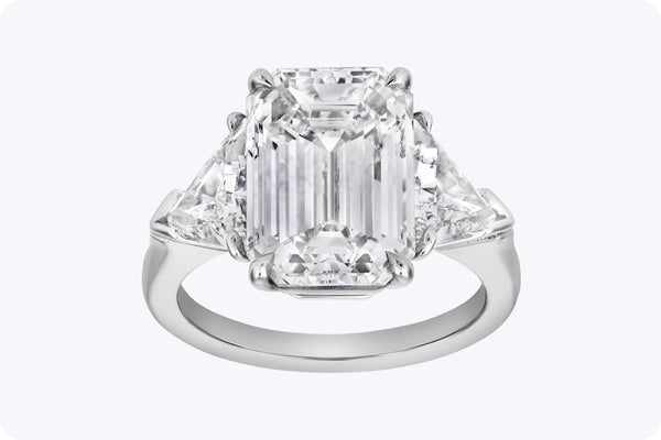GIA Certified 6.01 Carat Emerald-Cut Diamond Three-Stone Engagement Ring in Platinum