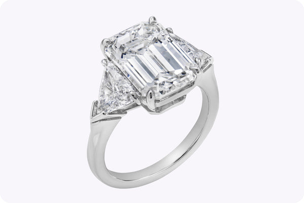 GIA Certified 6.01 Carat Emerald-Cut Diamond Three-Stone Engagement Ring in Platinum