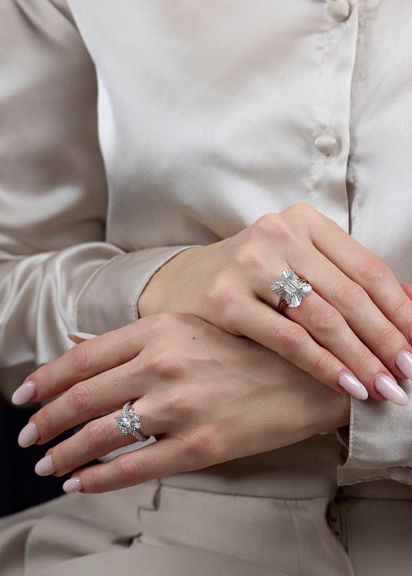 GIA Certified 5.19 Carats Total Emerald-Cut Diamond Cocktail Ring in Platinum