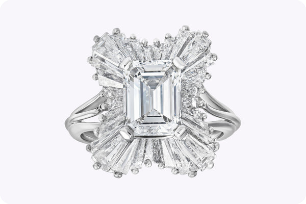 GIA Certified 5.19 Carats Total Emerald-Cut Diamond Cocktail Ring in Platinum