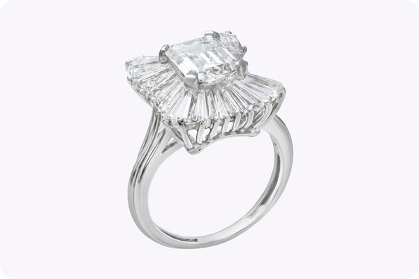 GIA Certified 5.19 Carats Total Emerald-Cut Diamond Cocktail Ring in Platinum