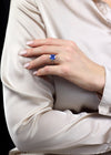 6.39 Carat Emerald-Cut No-Heat Sapphire & Diamond Three-Stone Engagement Ring in Platinum