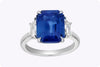 6.39 Carat Emerald-Cut No-Heat Sapphire & Diamond Three-Stone Engagement Ring in Platinum