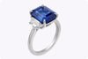 6.39 Carat Emerald-Cut No-Heat Sapphire & Diamond Three-Stone Engagement Ring in Platinum