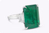 12.82 Carats Emerald Cut Emerald & Diamond Three-Stone Engagement Ring in Platinum