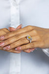 0.58 Carats Heart Shape Fancy Yellow Diamond Double Halo Engagement Ring in White Gold