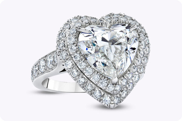 GIA Certified 5.01 Carats Heart Shape Diamond Double Halo Engagement Ring in Platinum