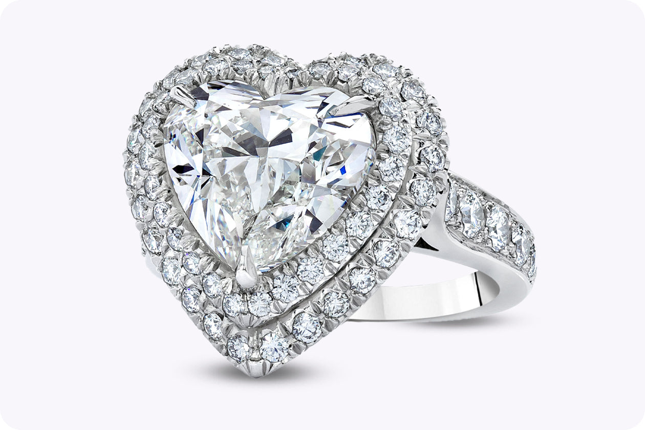 GIA Certified 5.01 Carats Heart Shape Diamond Double Halo Engagement Ring in Platinum