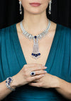 Important Sapphire & Diamond Jewelry Set in White Gold – Necklace, Bracelet, Earrings & Cocktail Ring