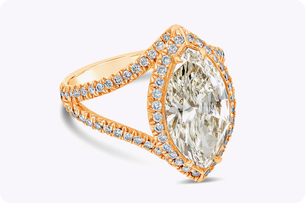 3.17 Carats Marquise Cut Diamond Halo Engagement Ring in Rose Gold