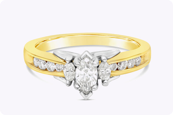 0.32 Carat Marquise Cut Diamond Engagement Ring in Yellow Gold & Platinum