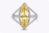 3.58 Carats Rose Cut Marquise Yellowish Diamond Halo Engagement Ring in Two Tone
