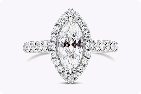 GIA Certified 1.26 Carats Marquise Cut Diamond Halo Pavé Engagement Ring in White Gold