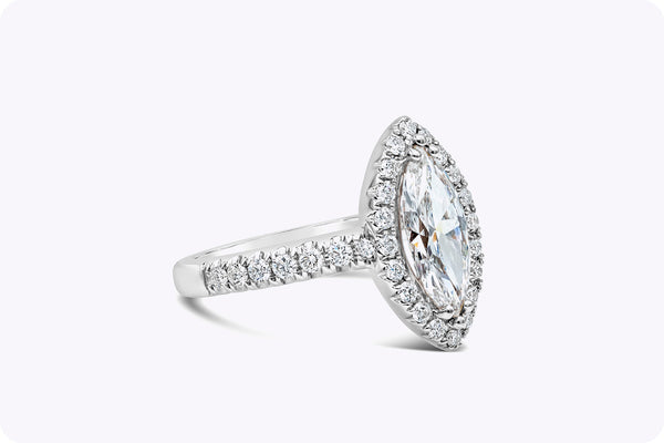 GIA Certified 1.26 Carats Marquise Cut Diamond Halo Pavé Engagement Ring in White Gold