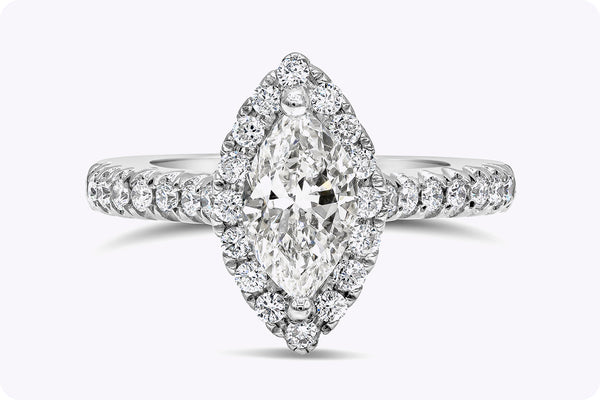 1.00 Carat Marquise Cut Diamond Halo Engagement Ring in White Gold