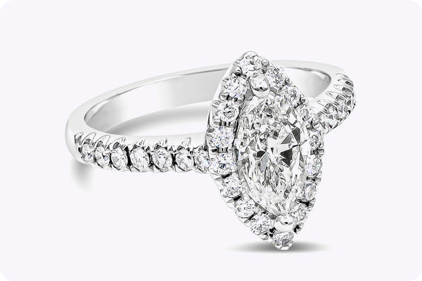 1.00 Carat Marquise Cut Diamond Halo Engagement Ring in White Gold