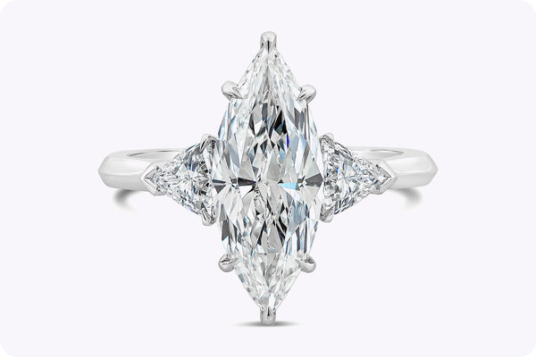 GIA Certified 2.72 Carats Marquise Cut Diamond Three-Stone Engagement Ring in Platinum