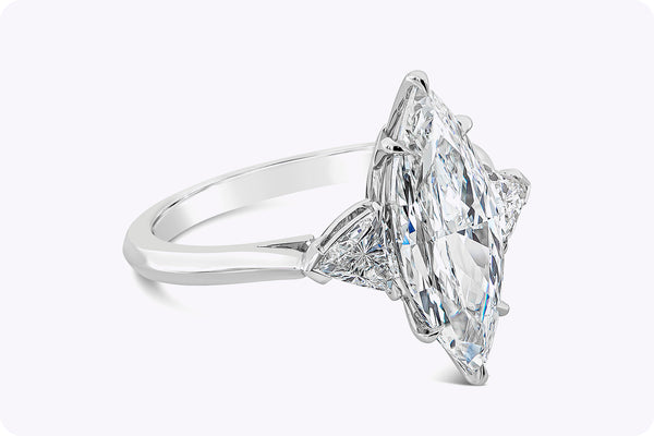 GIA Certified 2.72 Carats Marquise Cut Diamond Three-Stone Engagement Ring in Platinum