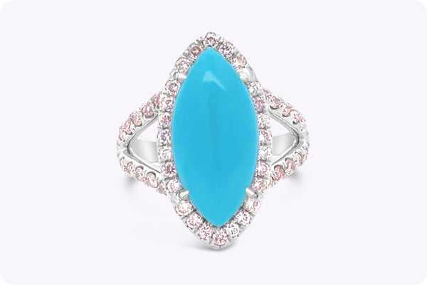 4.91 Carats Marquise Cut Turquoise & Pink Diamond Fashion Ring in White Gold